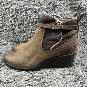 UGG EMALIE STOUT WATERPROOF LEATHER ANKLE WEDGE BOOT US 12